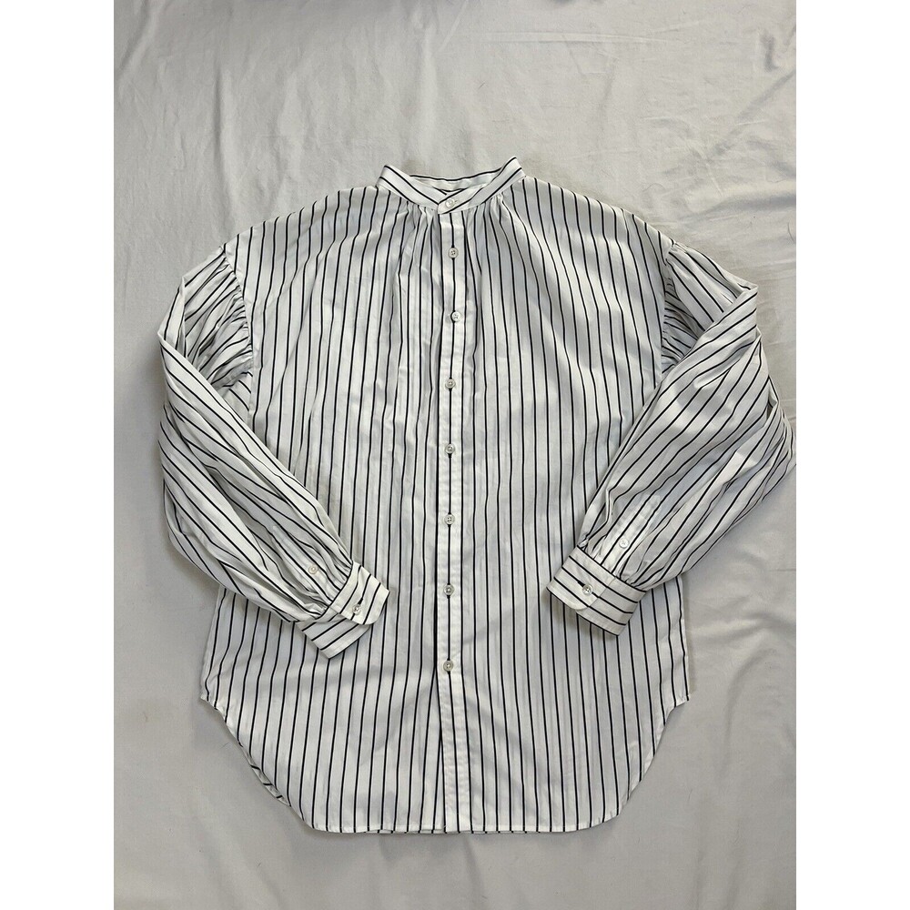 Ralph Lauren Black Label Collarless Tunic Striped Blouse Puffy Sleeves | Size 10 - Picture 3 of 15